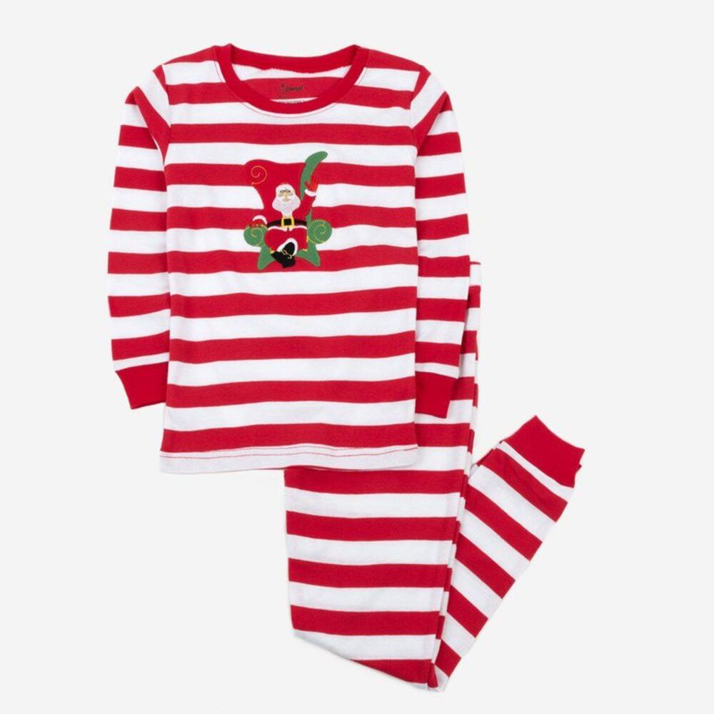 LEVERET -  Two Piece Cotton Pajamas Striped Red and W Red and White